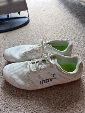 Inov-8 Kids White Sneakers with Green Lining